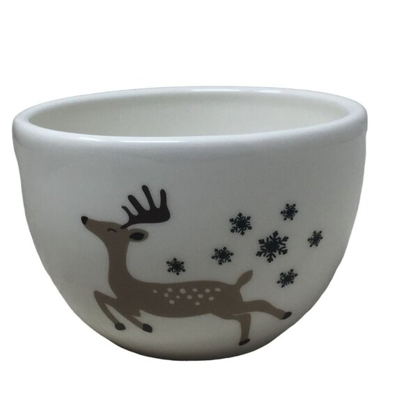 Holiday Home Christmas Reindeer Small White Bowl- 2.5 by 4 inches - Picture 1 of 6